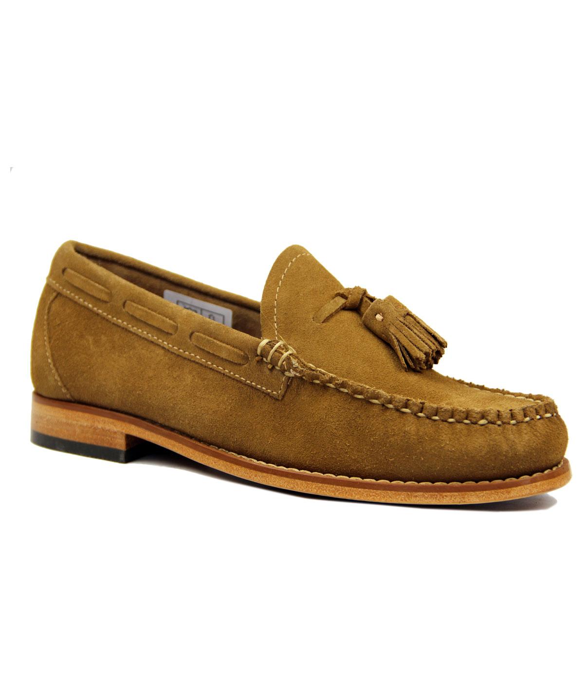 Bass Weejuns Larkin Suede Velour Retro S Mod Tassel Loafers Tan