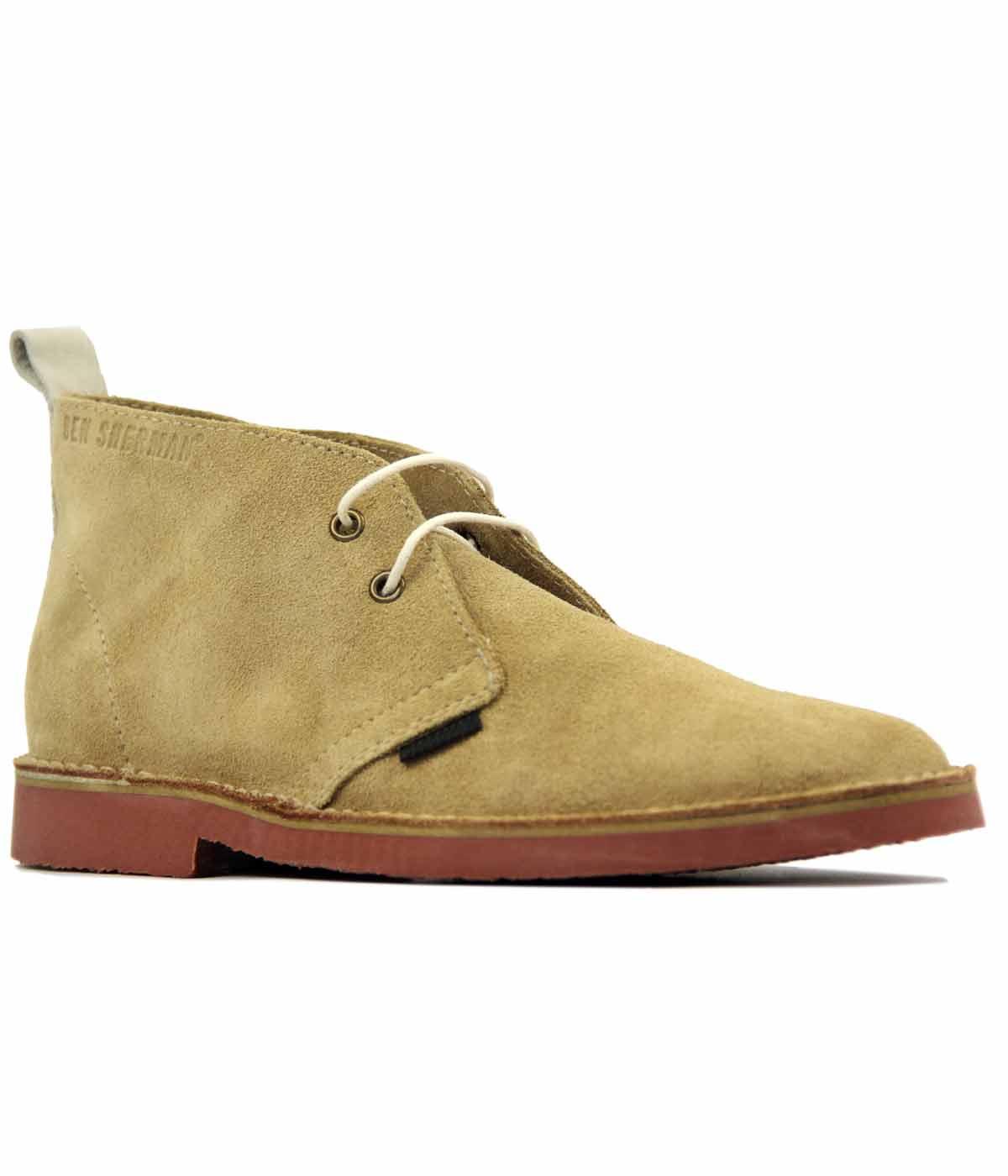 BEN SHERMAN Oleg Desert Boots Retro Mod Suede Boots Sand