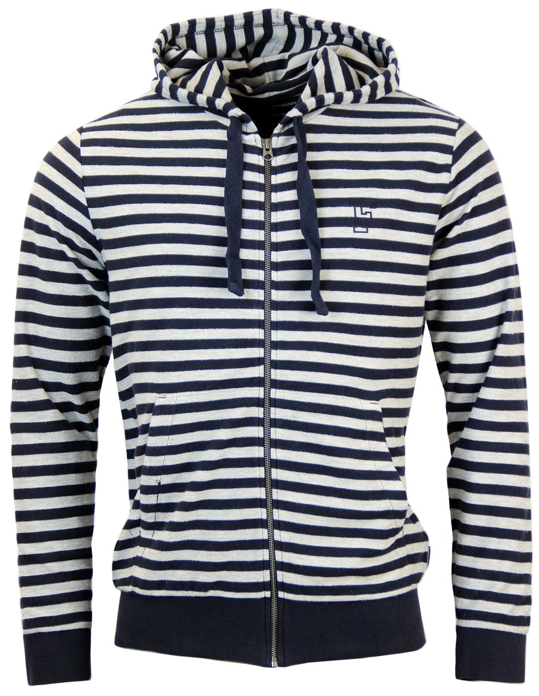 FRENCH CONNECTION Retro Indie Striped Hoodie in Grey/Blue