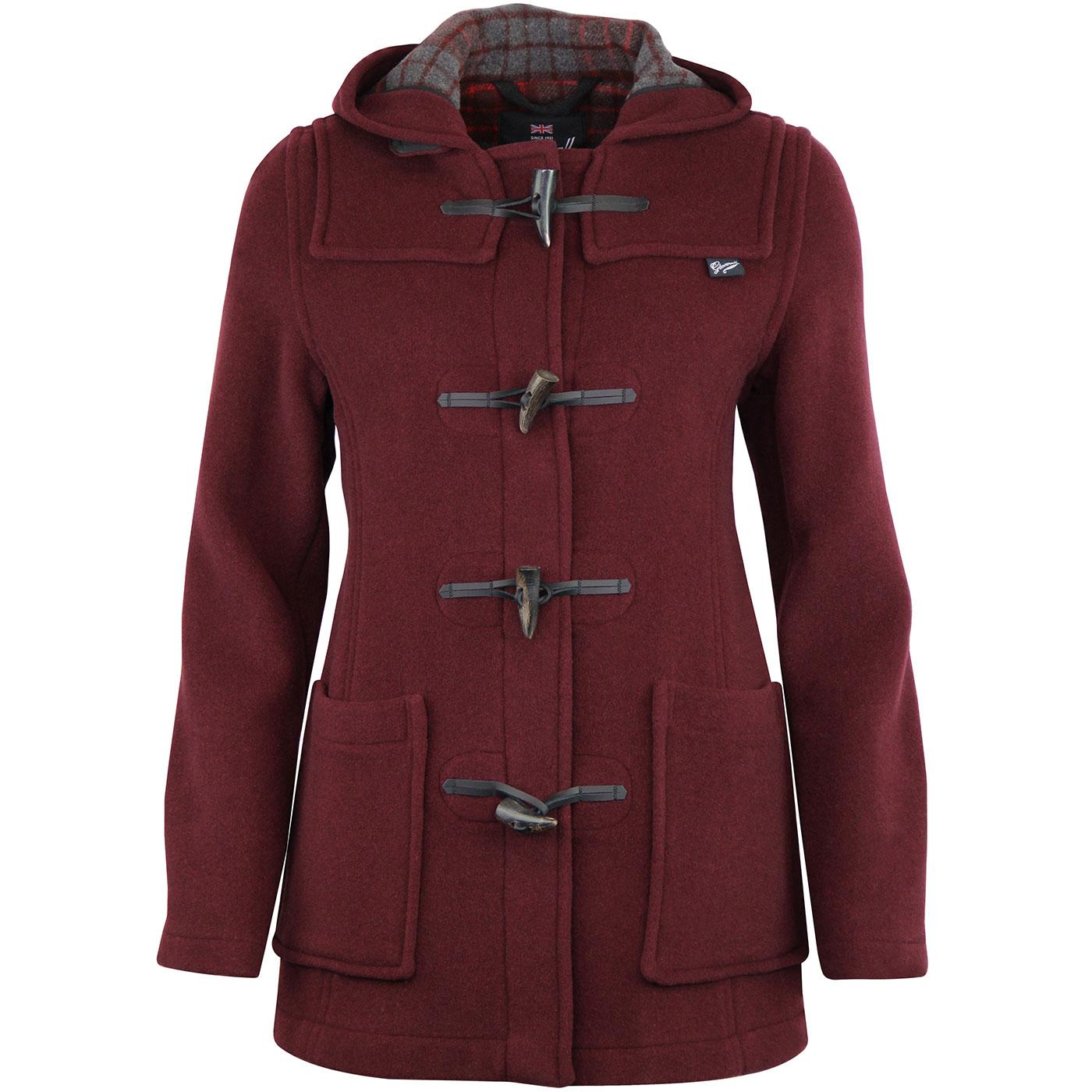 GLOVERALL Womens Short Slim fitted Duffle Coat in Burgundy