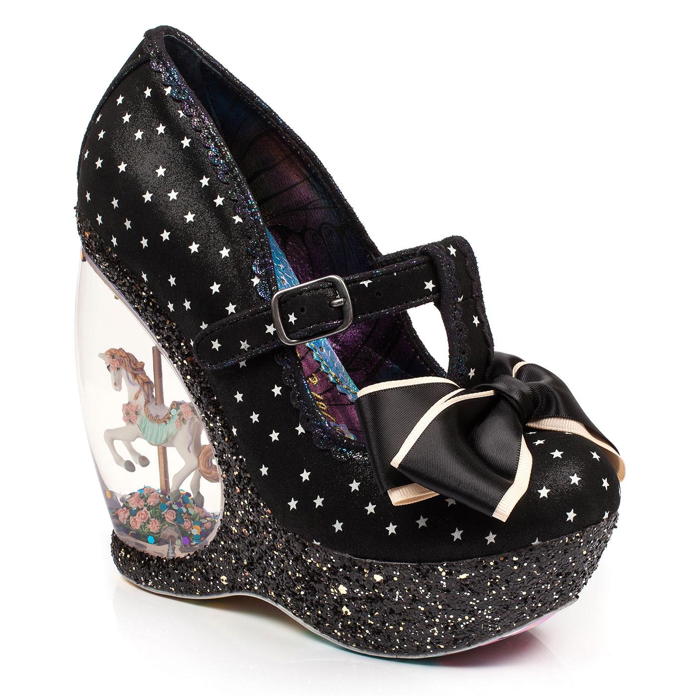 Chestnut IRREGULAR CHOICE Retro Carousel Wedges Black