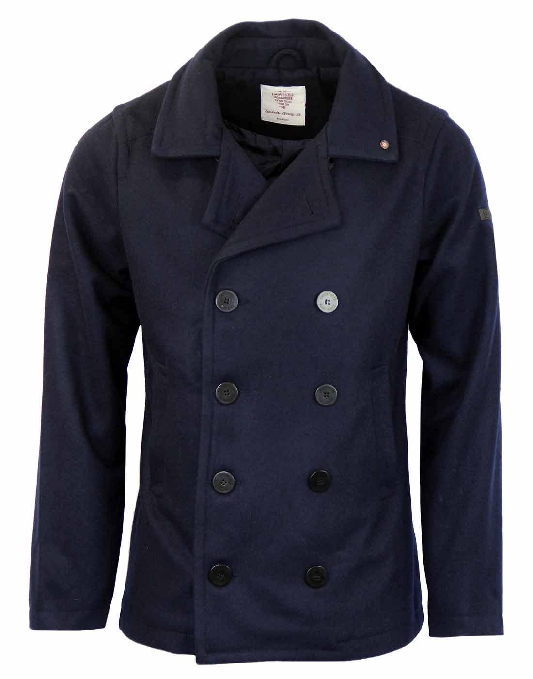 LAMBRETTA Double Breasted Reefer Peacoat Jacket in Navy
