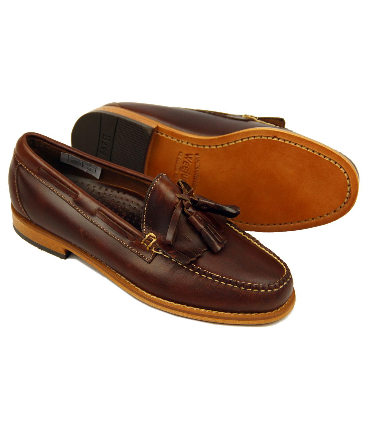 BASS WEEJUNS Layton Pull Up Retro Mod Brown Tassel Fringe Loafers