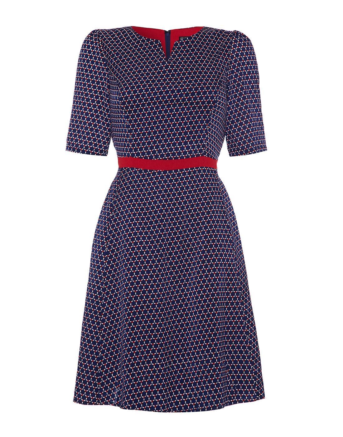 Fever London Myanmar Retro 60s Vintage Dress In Navy