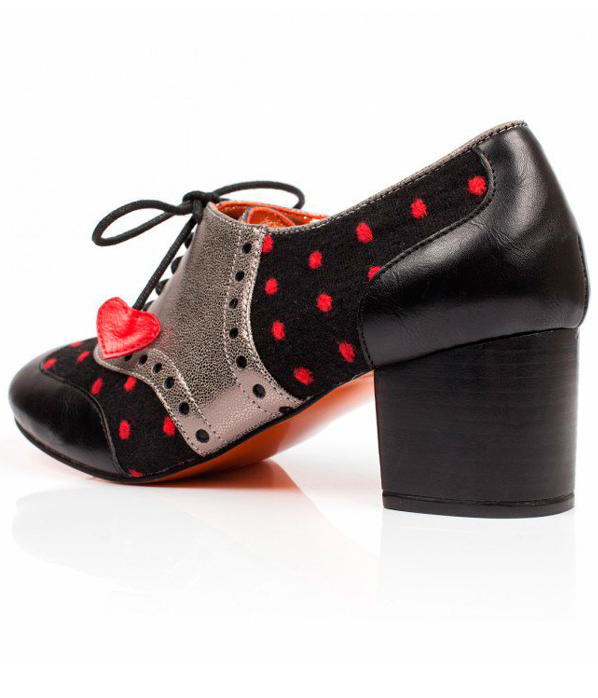 Poetic Licence Clara Bow Retro Polka Dot Brogue Heels Blackred 9494