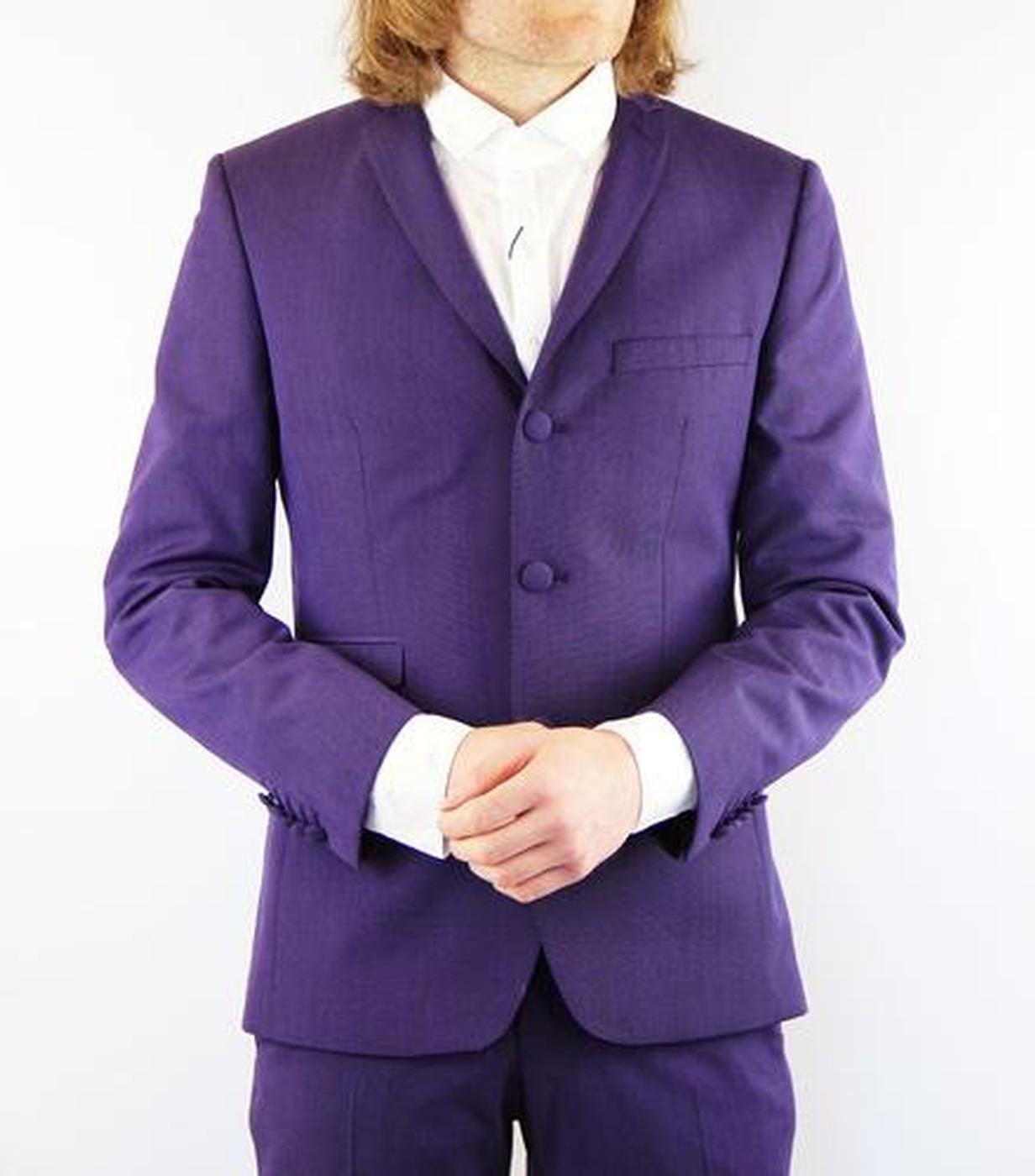 Madcap England Mod 60s Mens 2 piece Retro Mohair Suit in Plum.