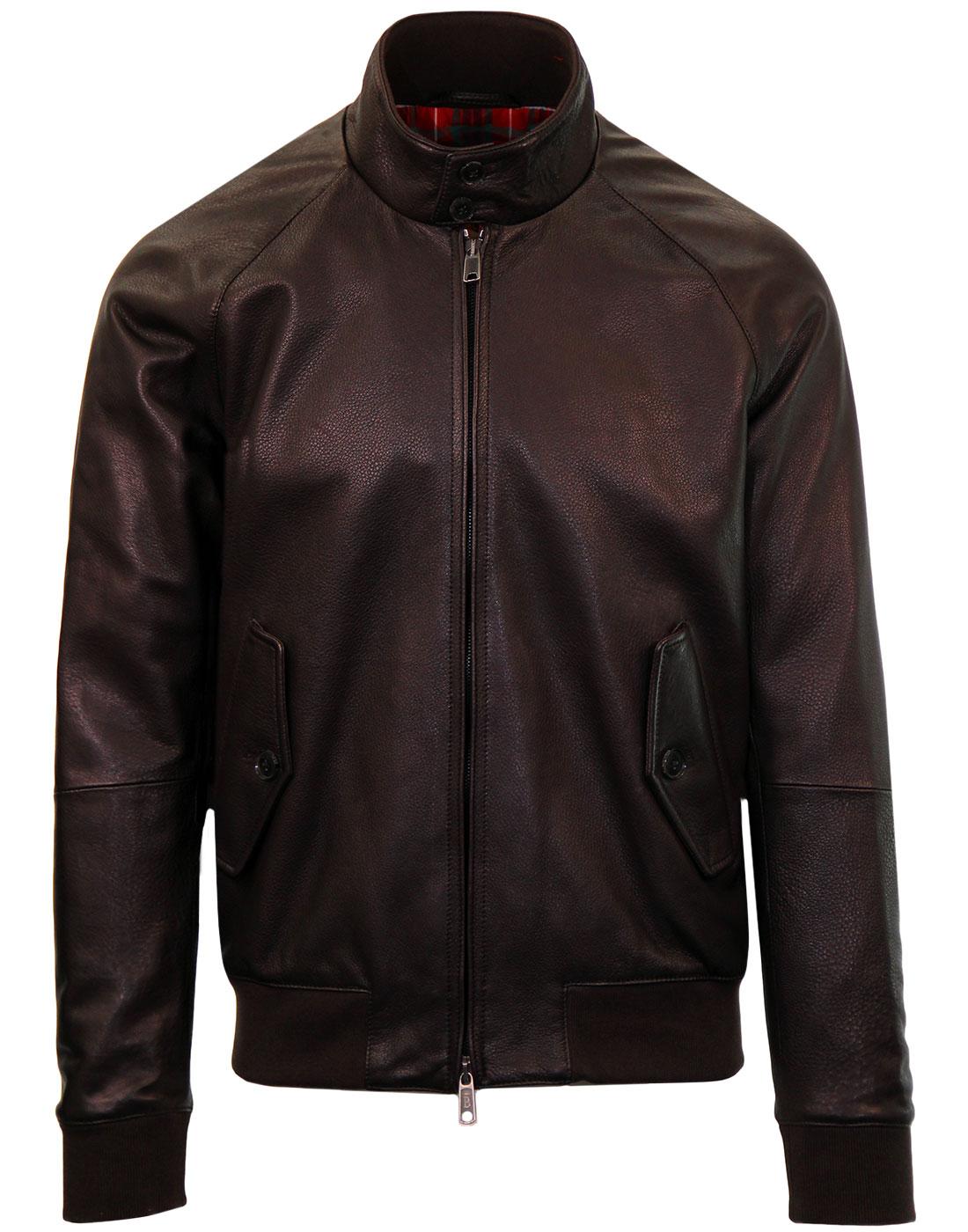 BARACUTA G9 Italian Leather Retro Mod Harington Jacket Dark Brown