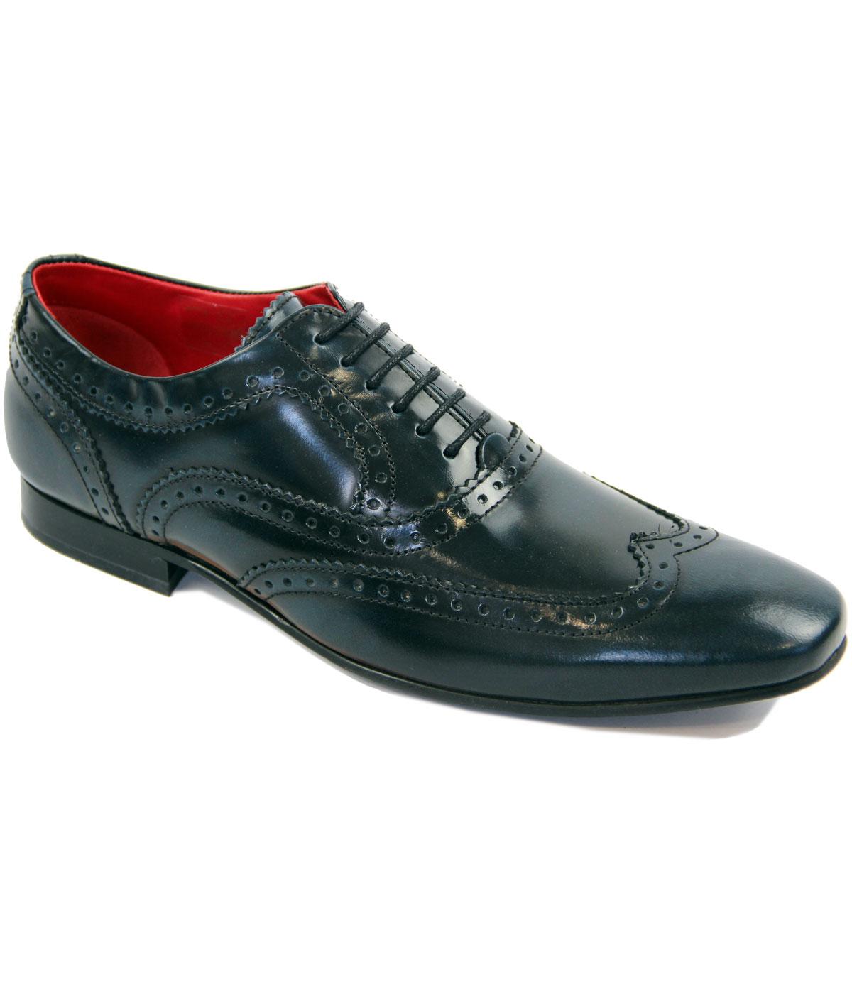 BASE LONDON Cane Retro Mod Blue High Shine Oxford Brogue Shoes