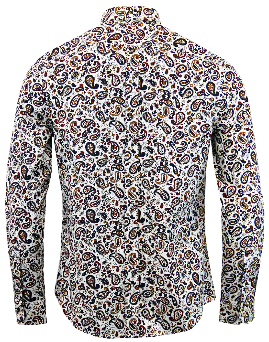 BEN SHERMAN Retro 1960s Mod Big Paisley Print Shirt in Off White