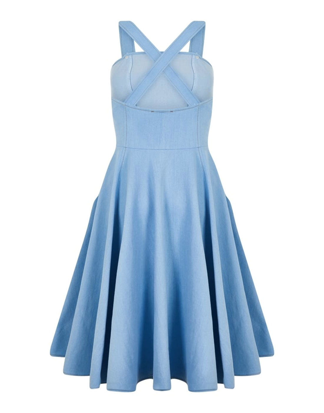 BRIGHT & BEAUTIFUL Odette Retro 70s Denim Pinafore Dress