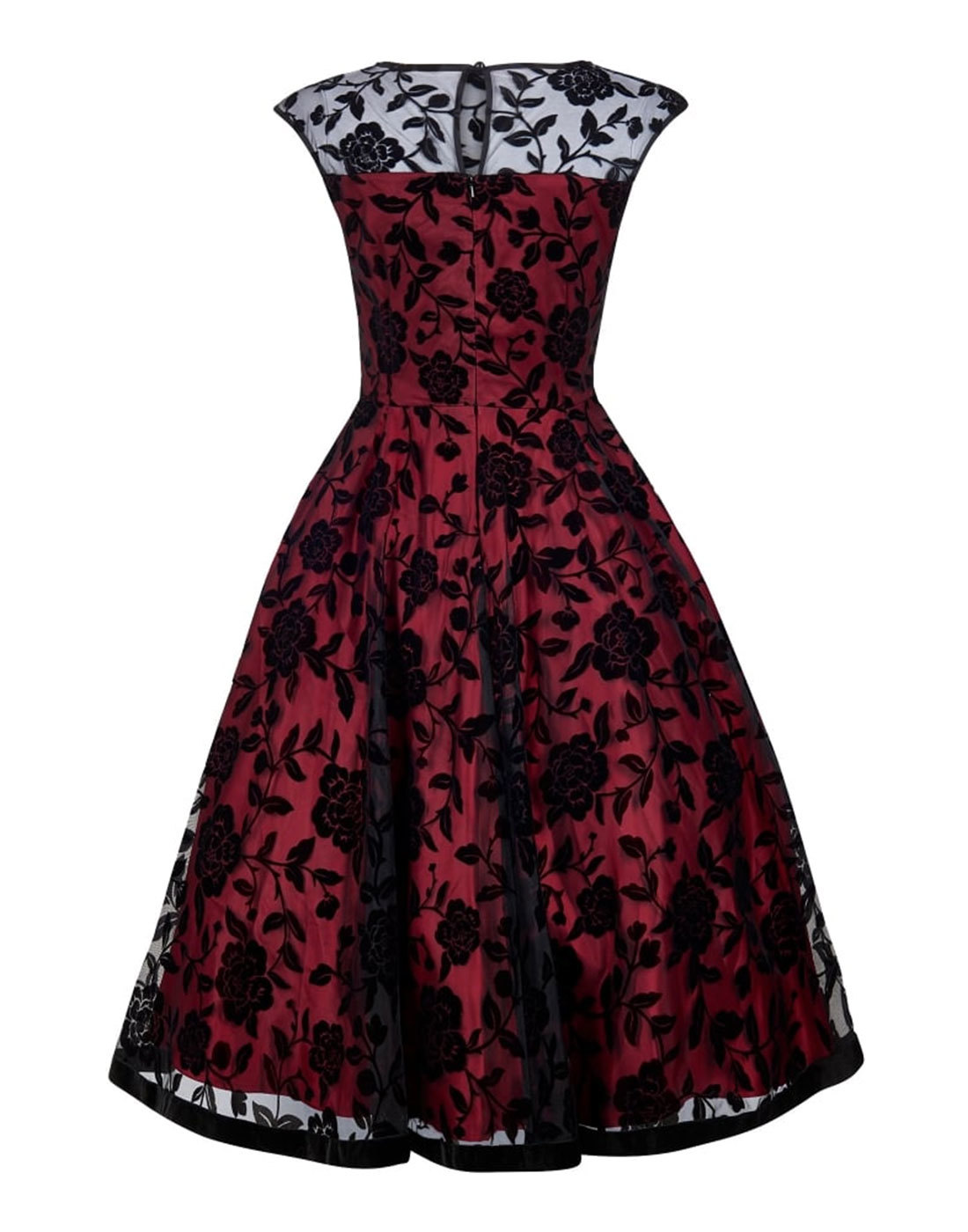 COLLECTIF VINTAGE Faye 1950s Velvet Brocade Rose Swing Dress Red