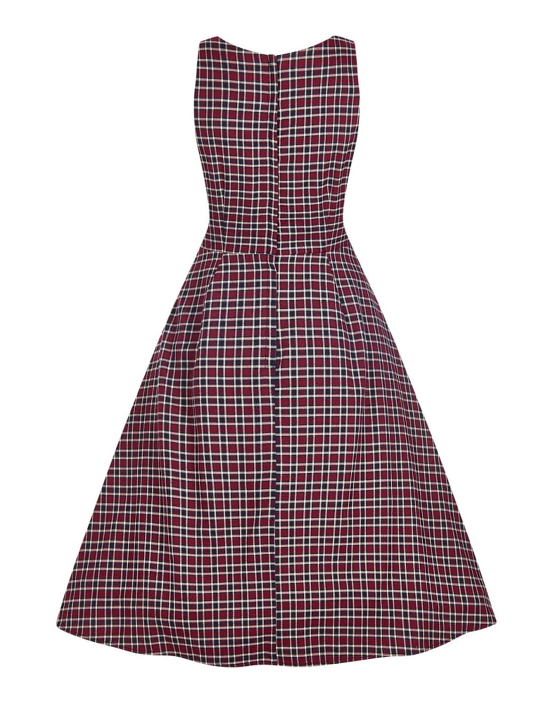 COLLECTIF VINTAGE Gertrude Retro 1940s Check Pinafore Dress Wine