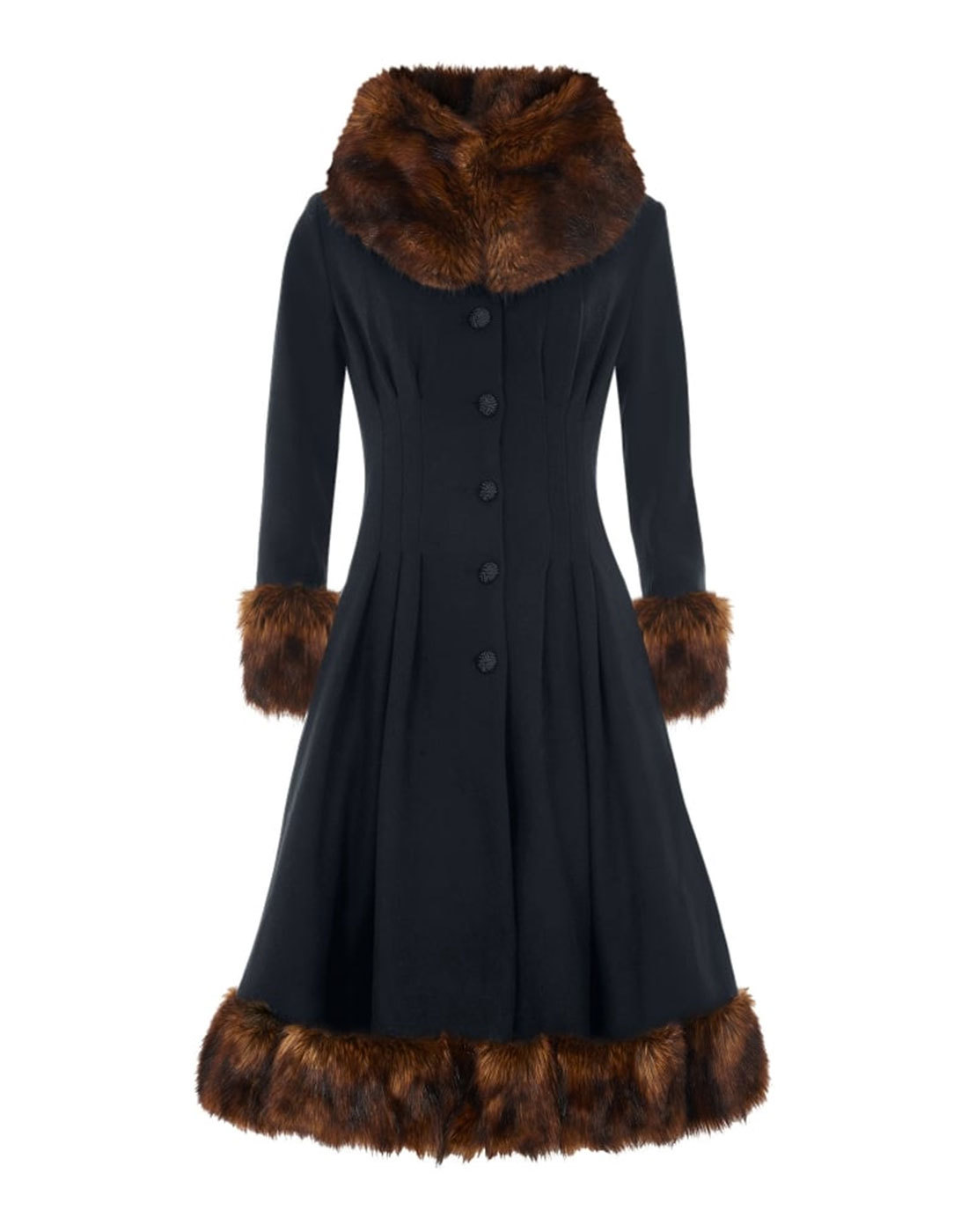 COLLECTIF Pearl Vintage Retro 1950s Faux Fur Trim Coat in Black