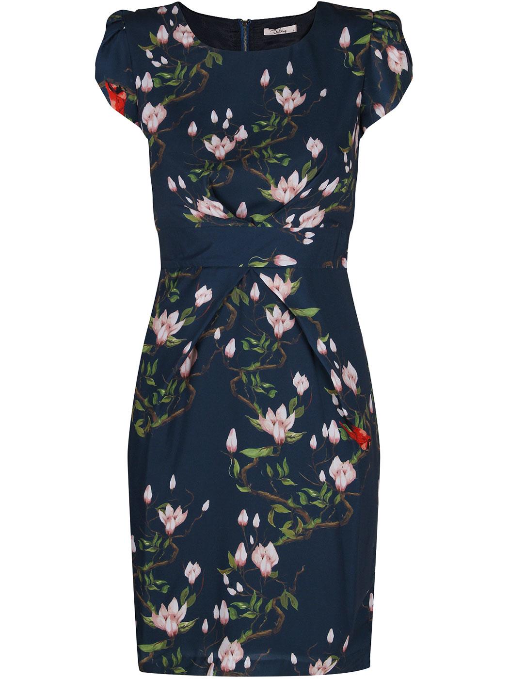 Darling Tia Retro Vintage Tulip Shape Dress in Shadow Blue