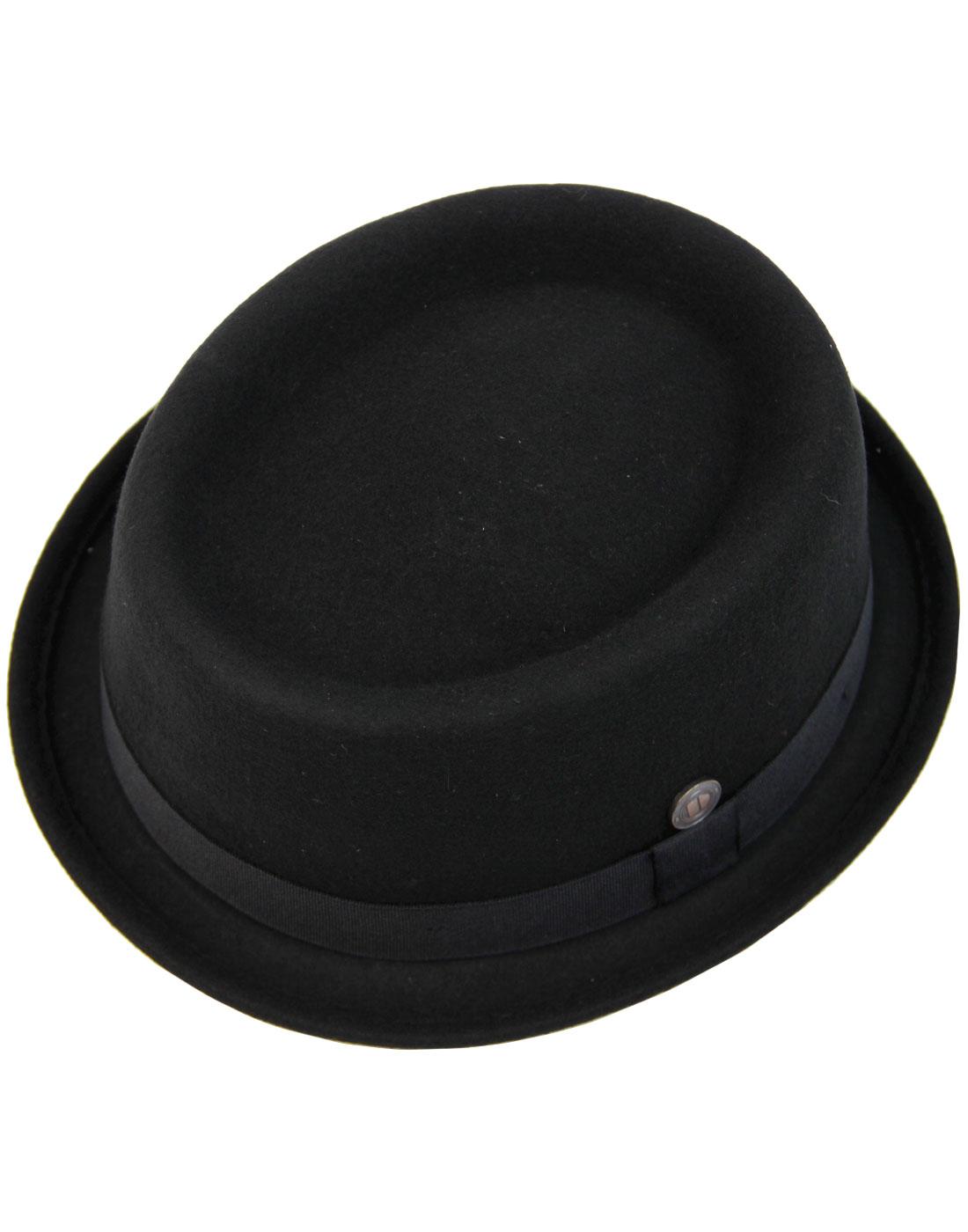 DASMARCA Jack Mens Mod Revival Ska Wool Felt Porkpie Hat in Black