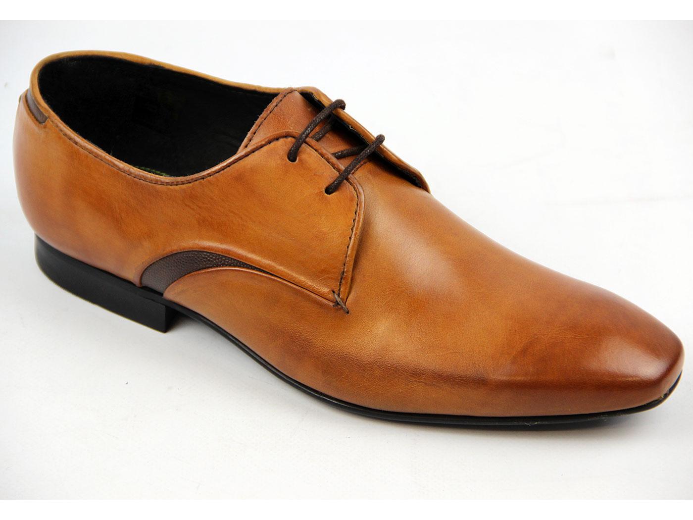 H by HUDSON Dawlish Retro Mod Chisel Toe Dress Shoes in Tan