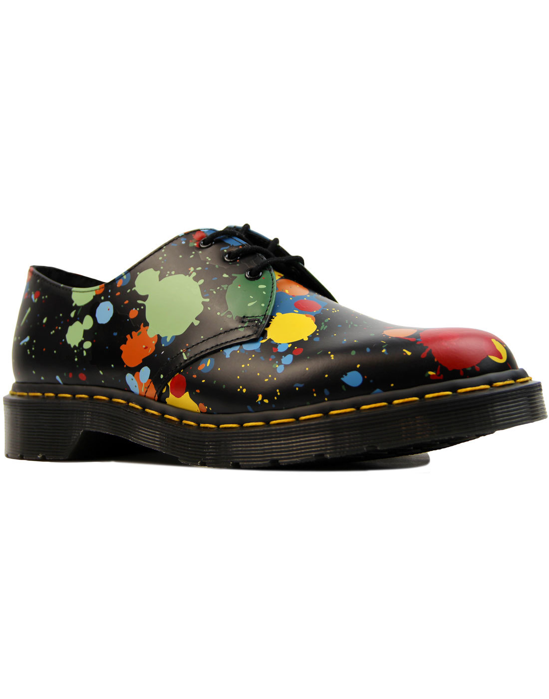 DR MARTENS 1461 Paint Splatter Retro Indie Mod Shoes in Black