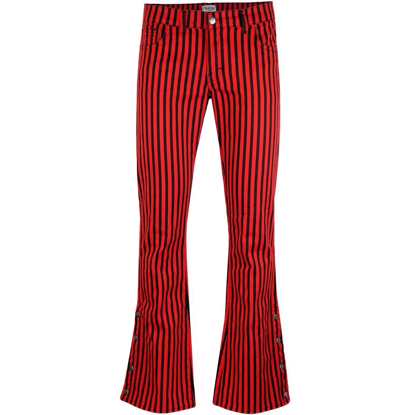 red and black striped trousers