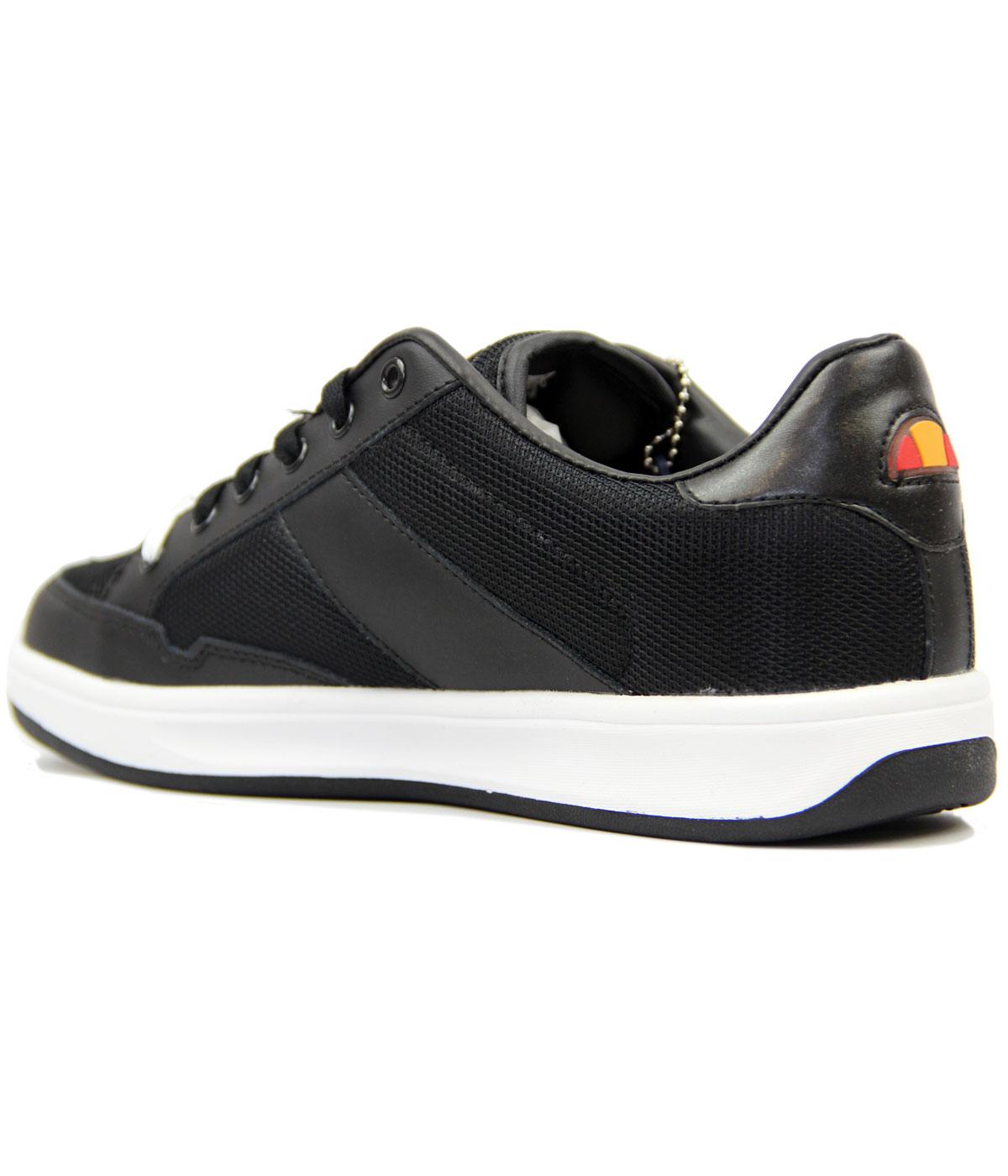 ELLESSE Pavia Retro 1980s Leather & Mesh Trainers in Black