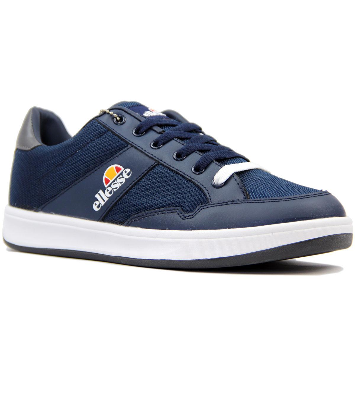 ELLESSE Pavia Retro 1980s Leather & Mesh Trainers in Navy
