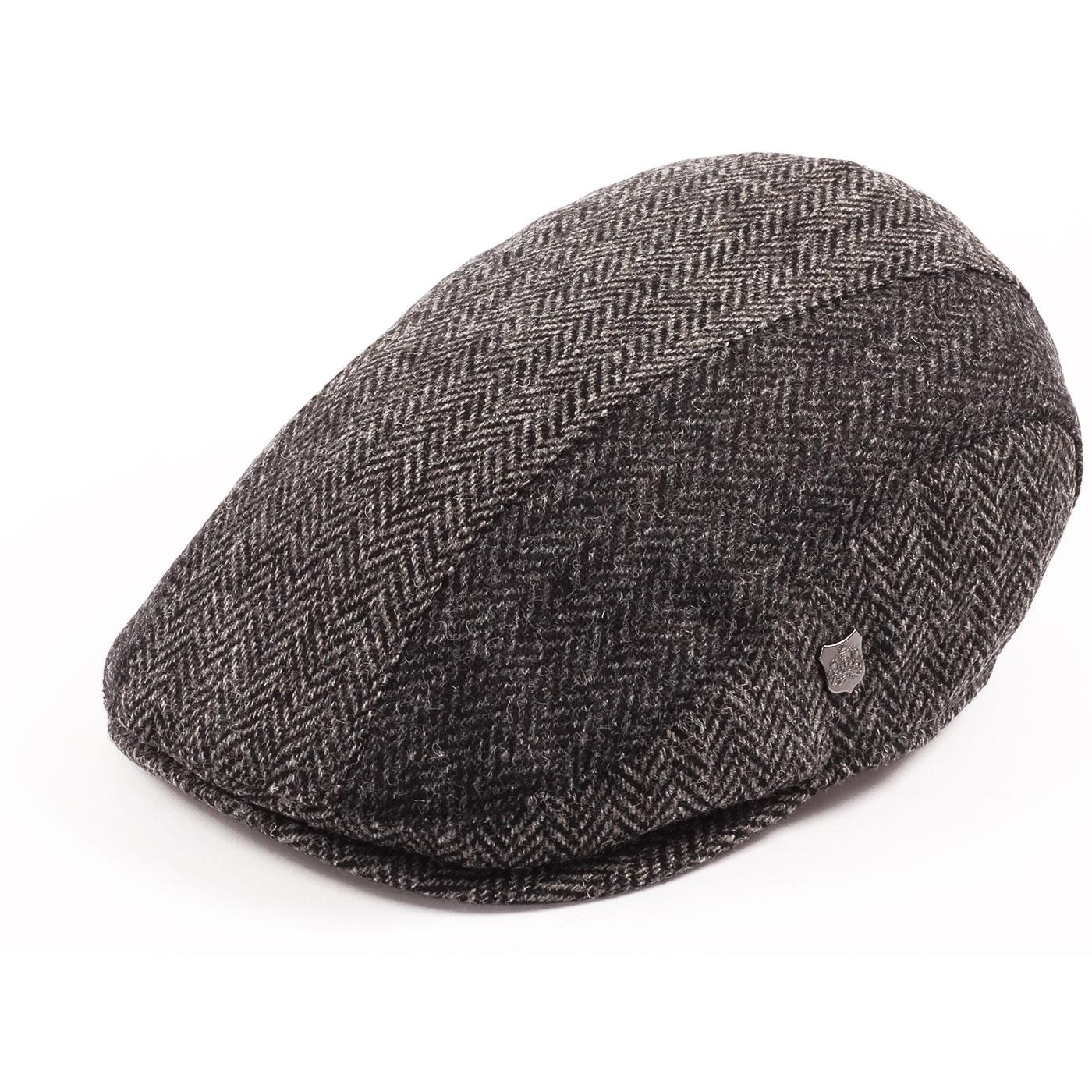 FAILSWORTH Dalston Mod Herringbone Stripe Flat Cap Grey