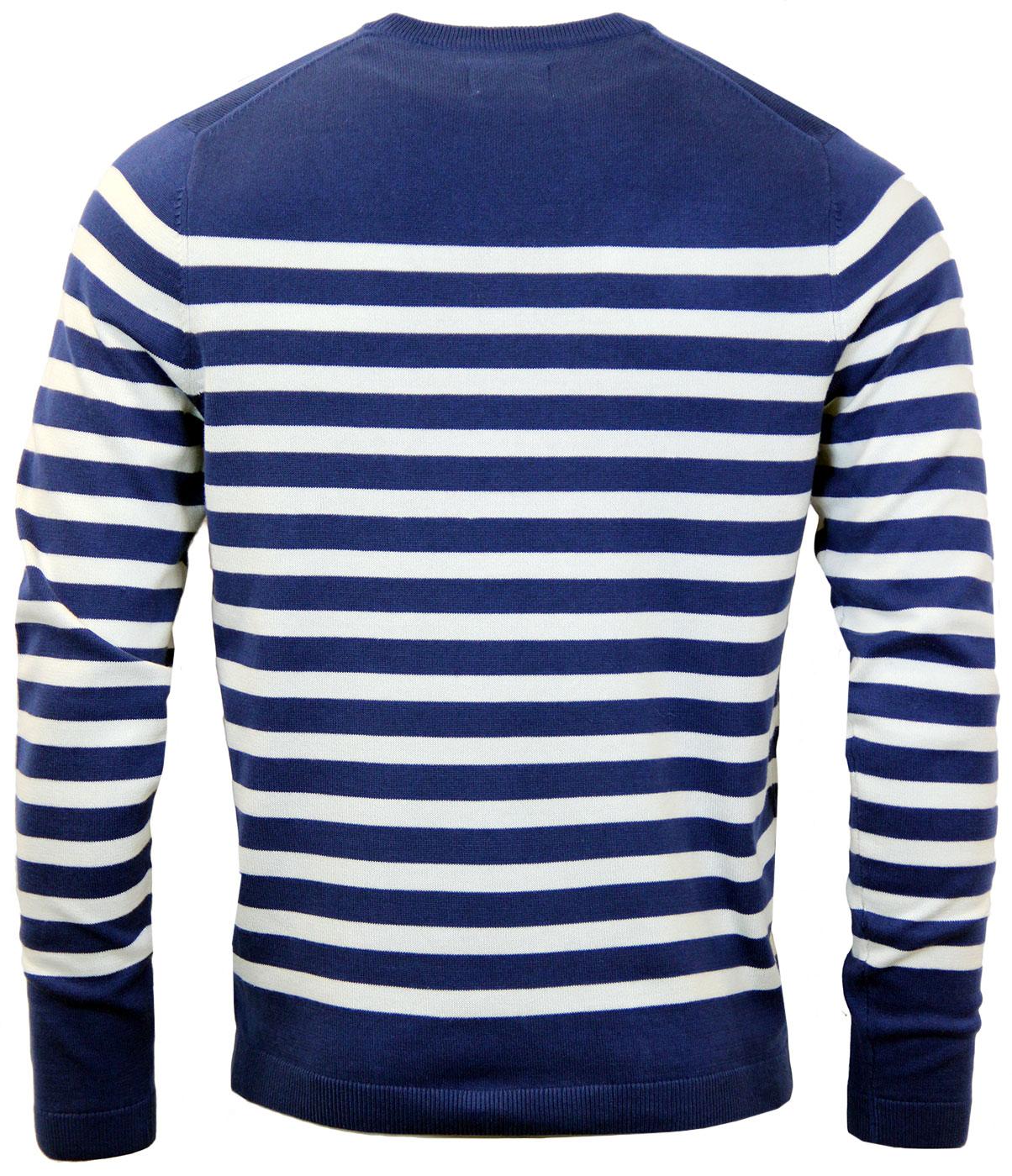 FARAH VINTAGE Stanford Mod Breton Stripe Jumper in Dusky Blue