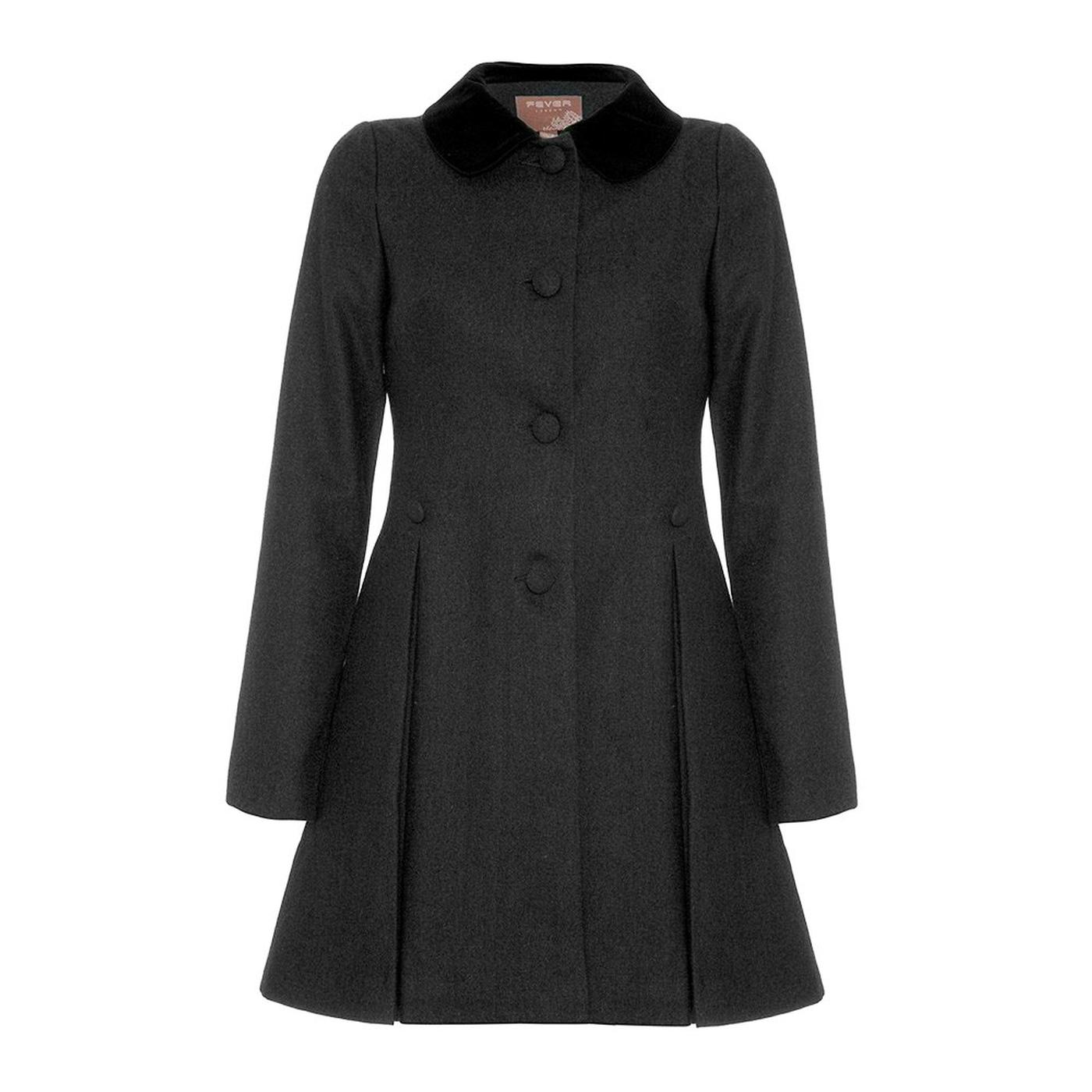 FEVER Iris Retro 50s Vintage Peter Pan Collar Dress Coat in Black