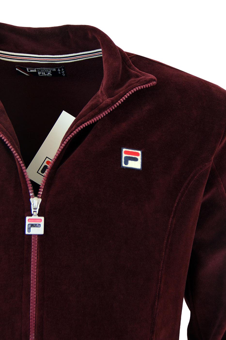 FILA VINTAGE Bartali Retro Velour Track Jacket in Deep Plum