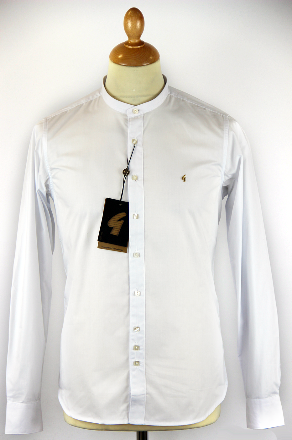 GABICCI VINTAGE Retro Sixties Mod Grandad Collar White Shirt