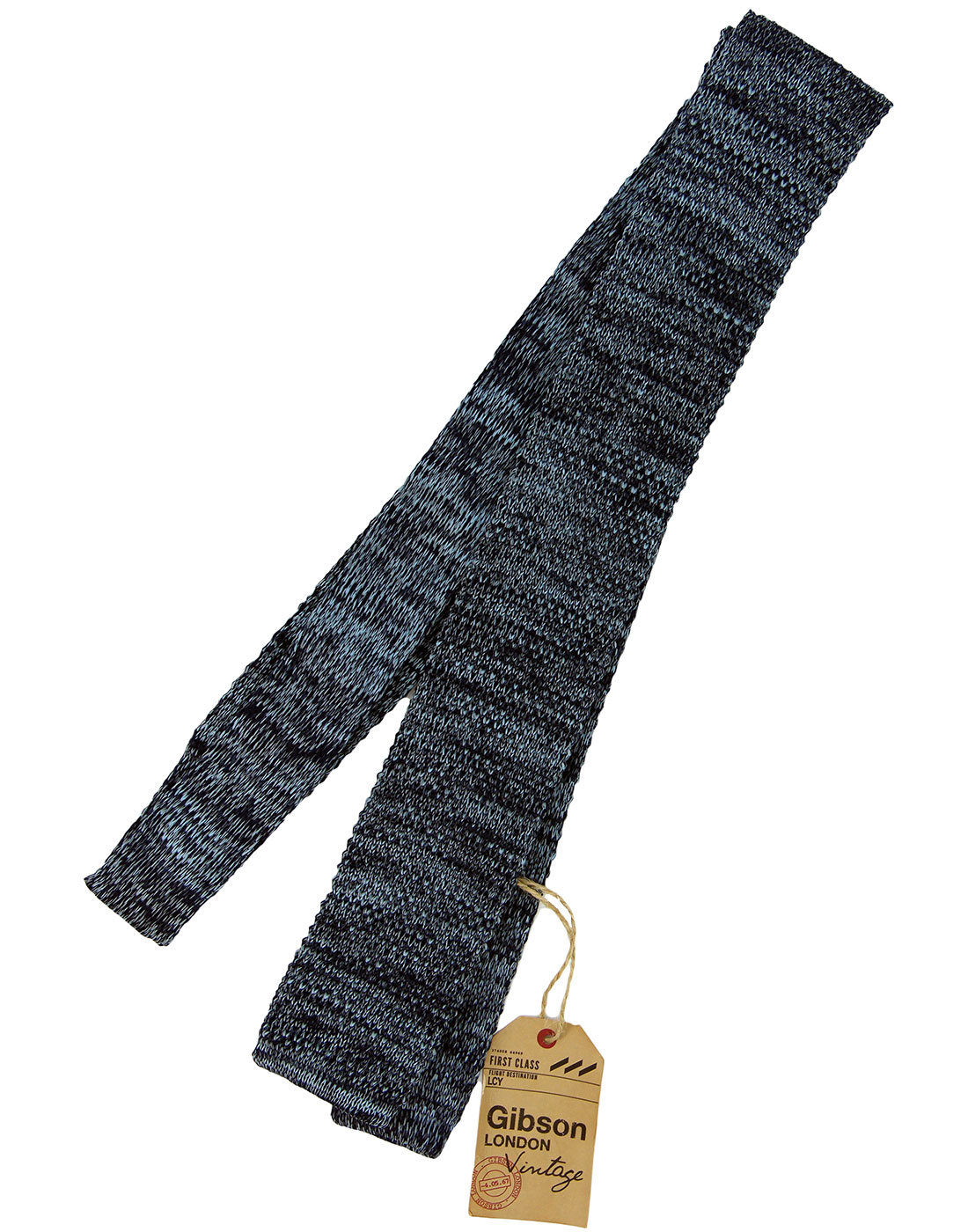 GIBSON LONDON Retro 1960s Mod Knitted Square End Tie in Blue