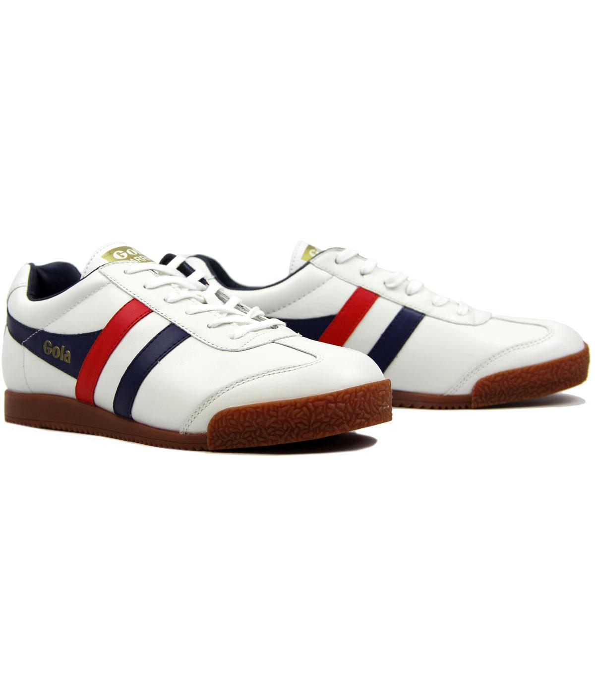 GOLA Harrier Retro 70s Indie Leather Trainers in White/Red/Navy