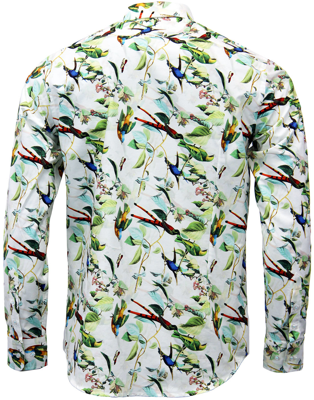 GUIDE LONDON Retro Mod Sixties Tropical Bird Shirt in White