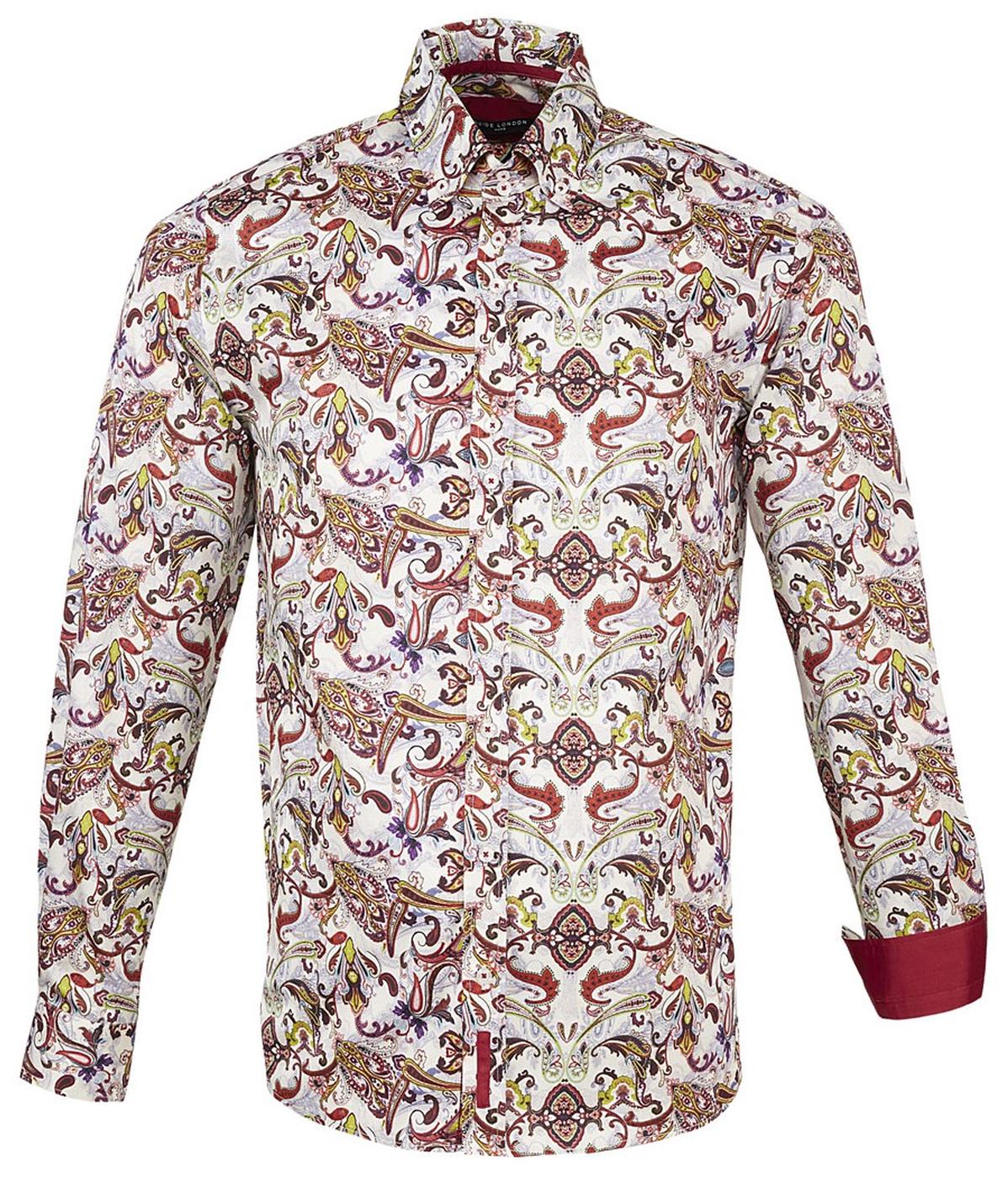 GUIDE LONDON Retro 60s Psychedelic Paisley Mod Dress Shirt