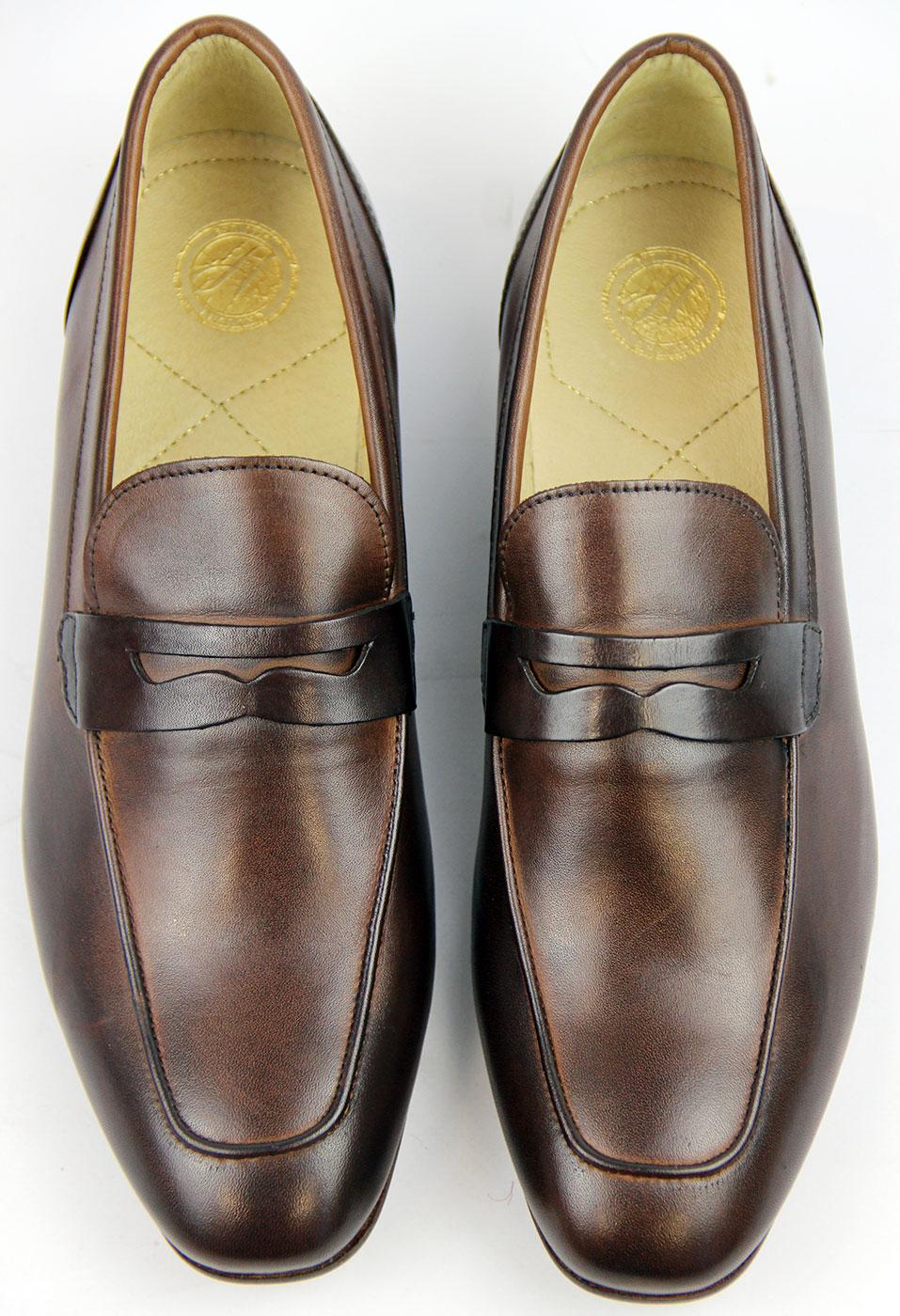 H by HUDSON Reyes Retro 60s Mod Leather Saddle Loafers in Brown