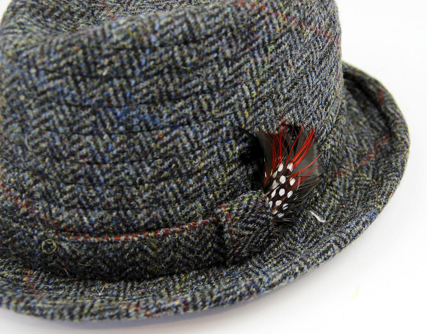 Orkney Harris Tweed Retro 60s Mod Trilby Hat in Grey