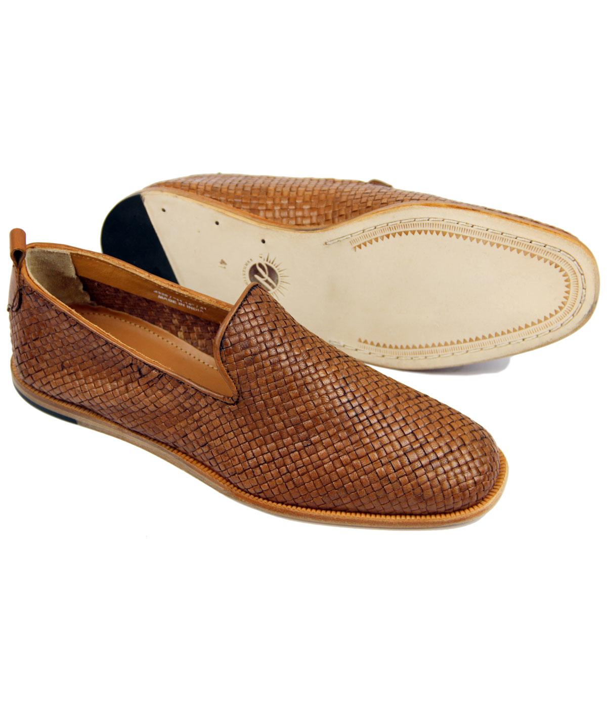 H by HUDSON Ipanema Retro Mod Basketweave Slip On Loafers Tan