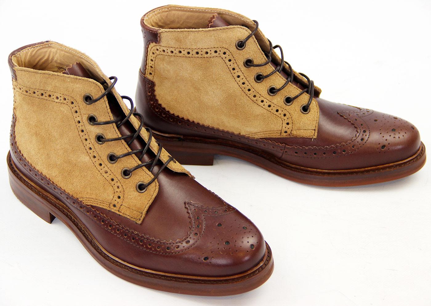 H by HUDSON Retro Mod Suede & Leather Brogue Boots Brown Muti H by HUDSON Retro Mod Suede & Leather Brogue Boots Brown Muti