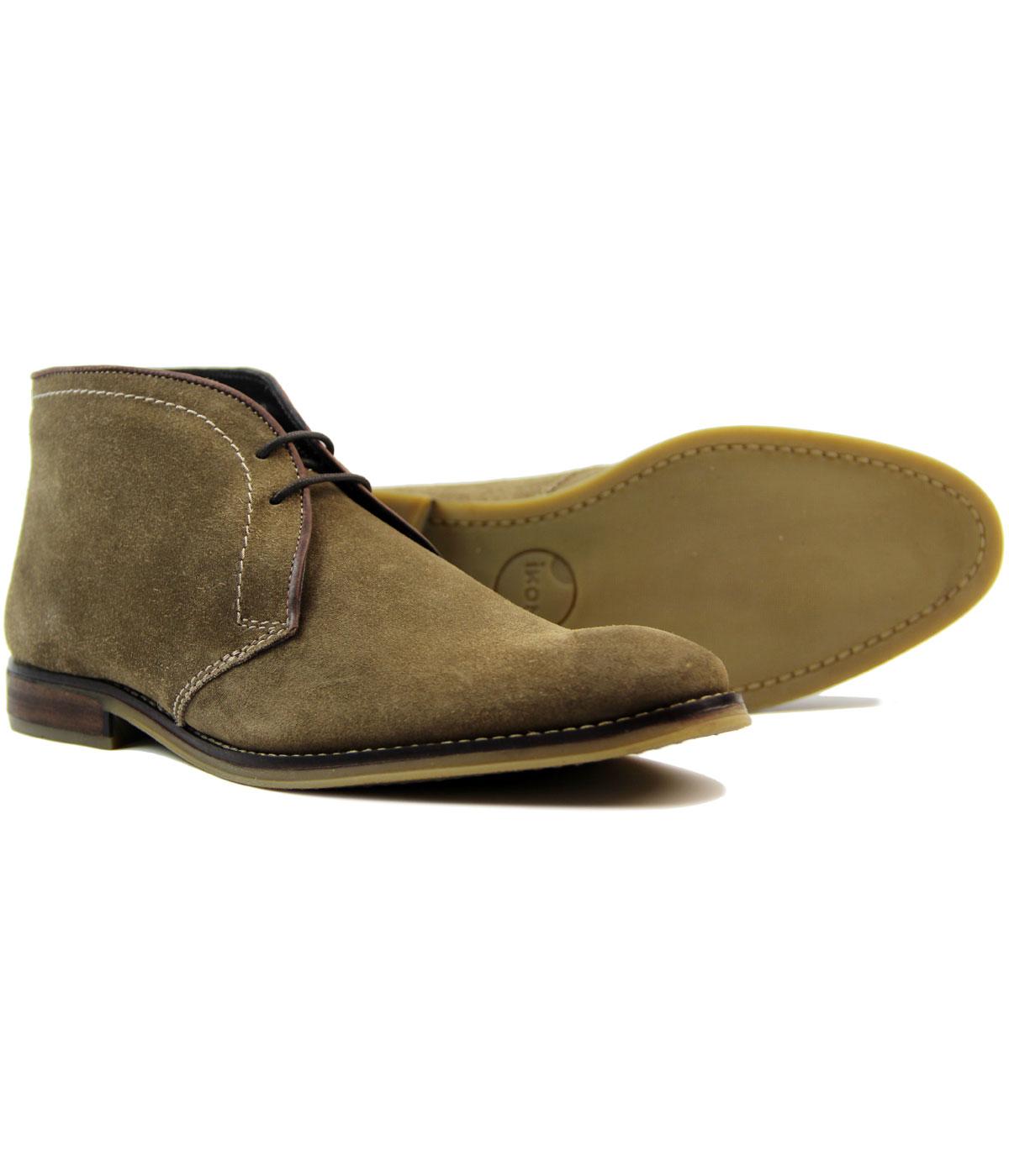 IKON Newton Retro 1960s Mod Suede Piped Trim Desert Boots Taupe
