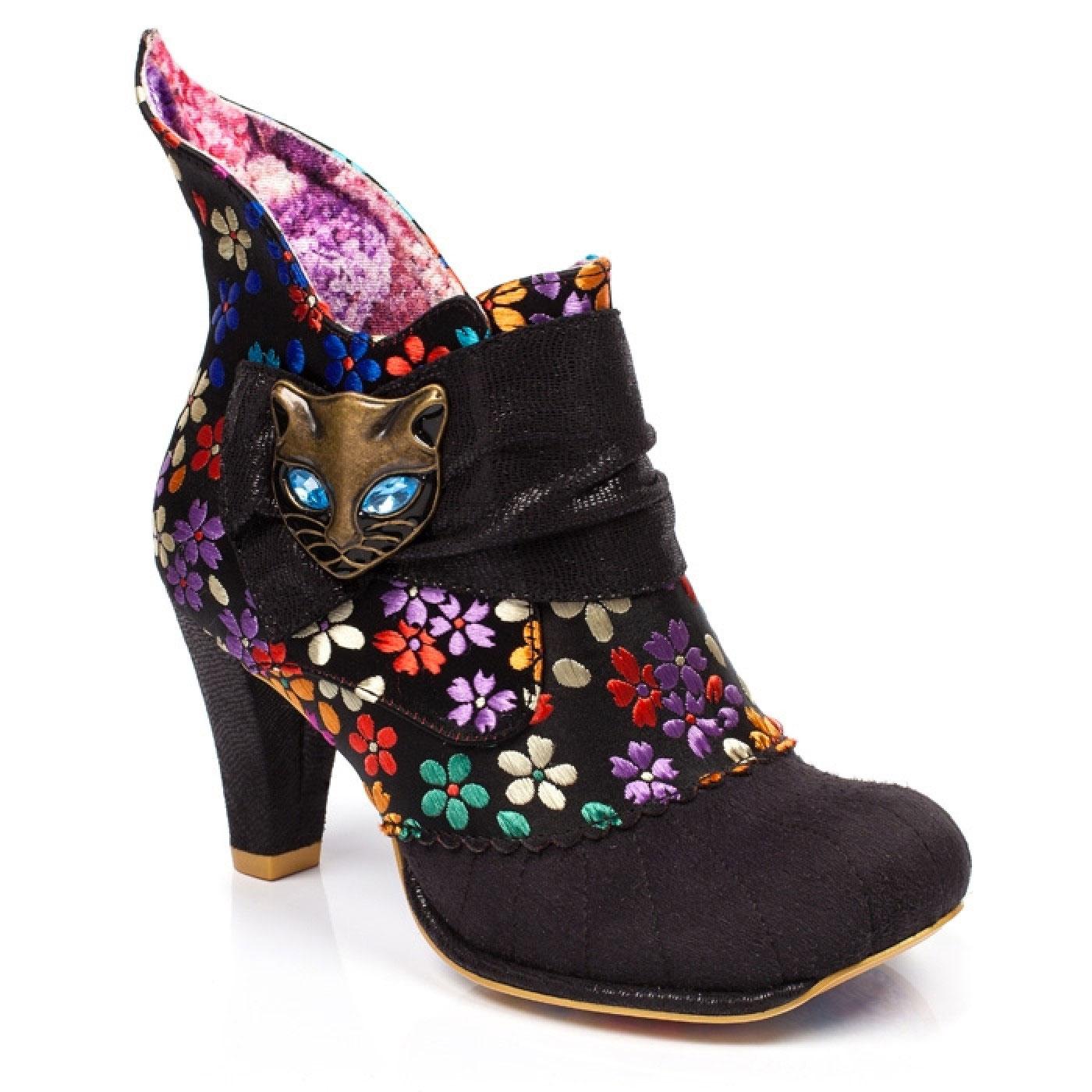 IRREGULAR CHOICE Miaow Retro 60s Floral Boots in Black