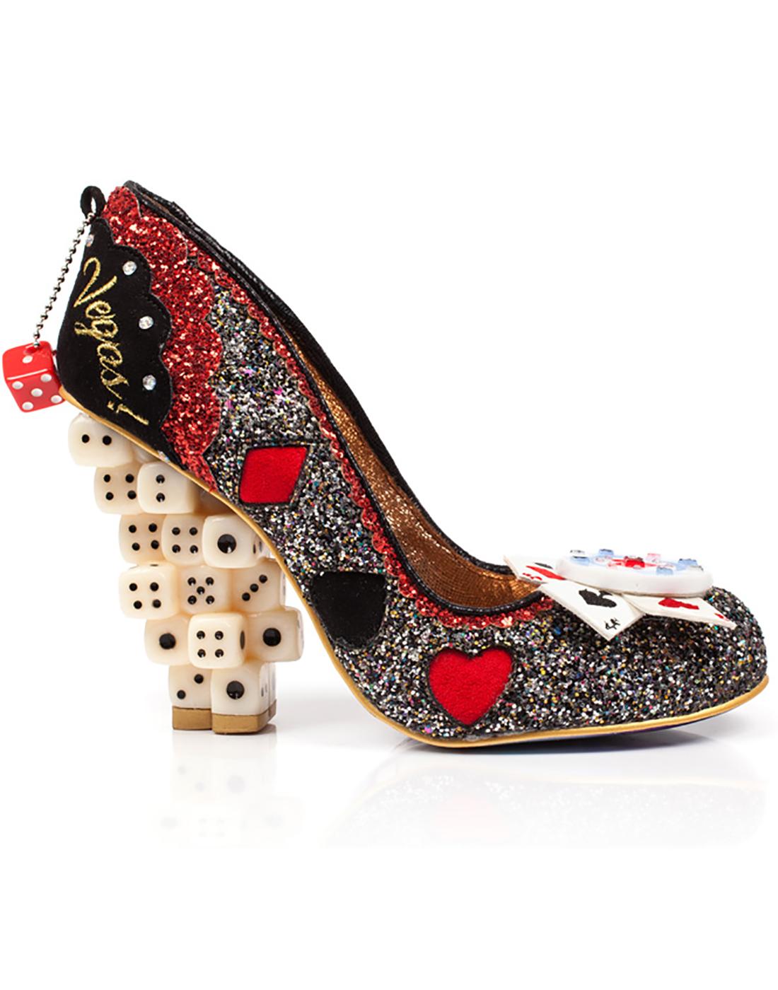 IRREGULAR CHOICE Las Vegas Retro Dice Character Heel Shoes Silver