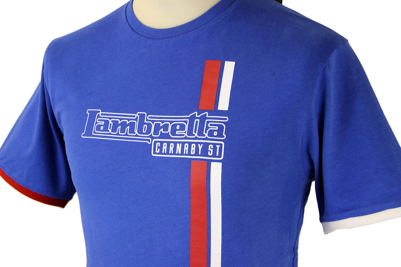 LAMBRETTA Retro Mod Scooter Racing Stripe Logo T-Shirt Electric