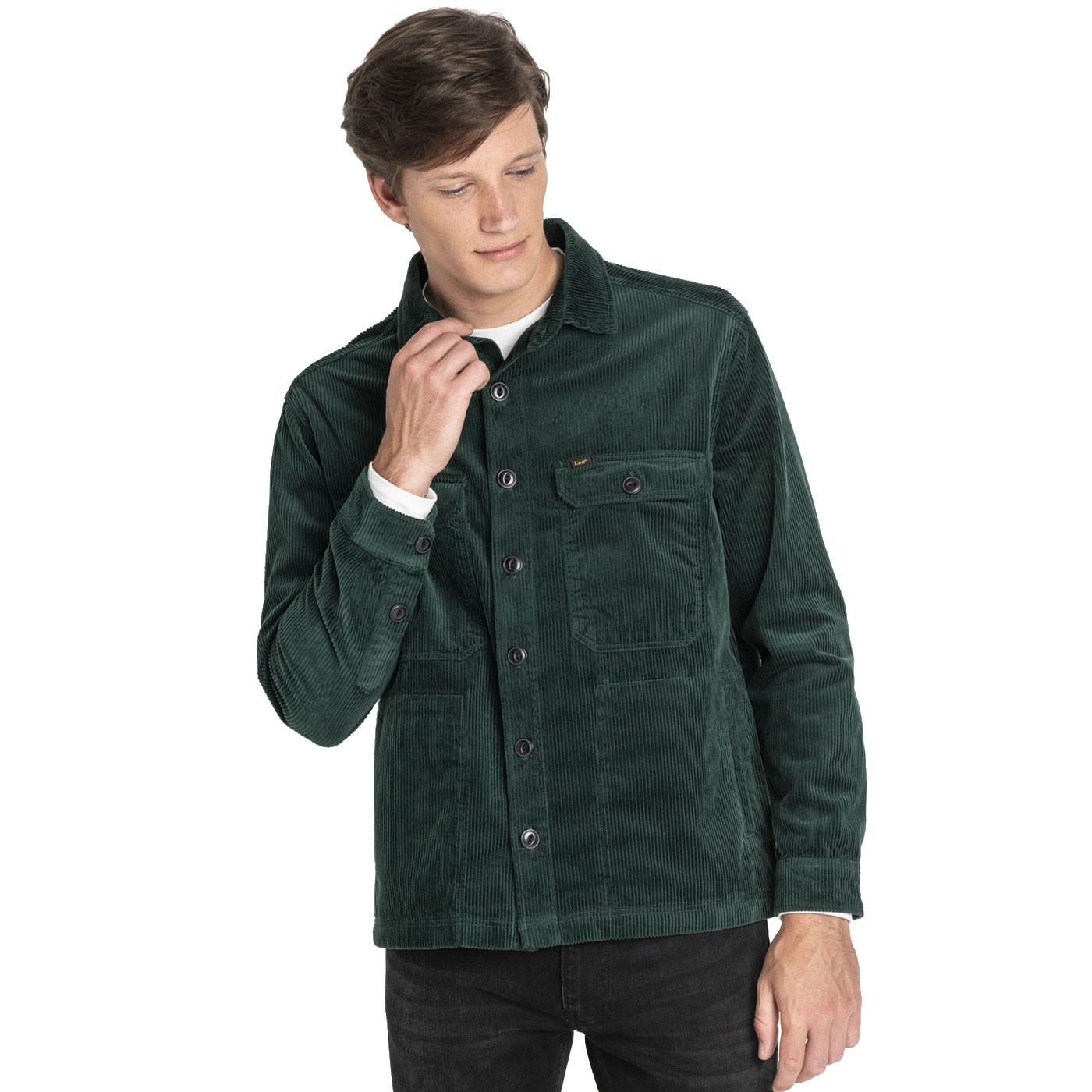 LEE JEANS Mens Retro Jumbo Cord Overshirt Jacket in Pine