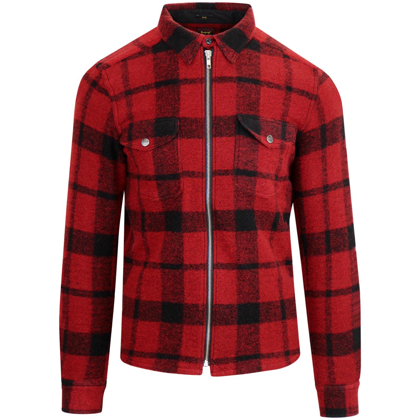 LEE JEANS Men's Retro 50s Wool Zip Overshirt Jacket in Red