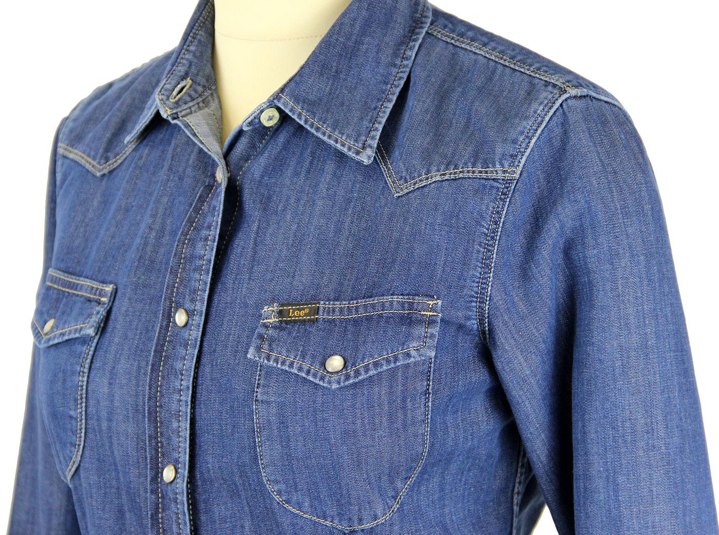 LEE Womens Slim Fit Retro Indie Denim Western Shirt Edgy Wash