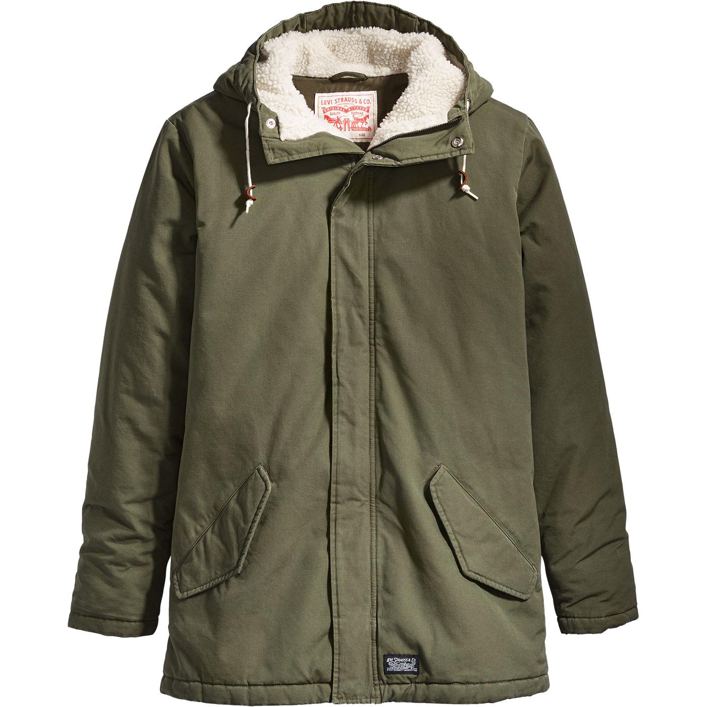 LEVIS Thermore 60s Mod Padded Parka Jacket in Olive Night