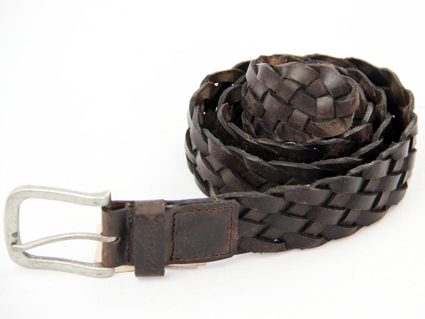 LEVI'S® Retro Mod Leather Weave Vintage Braided Belt Dark Brown