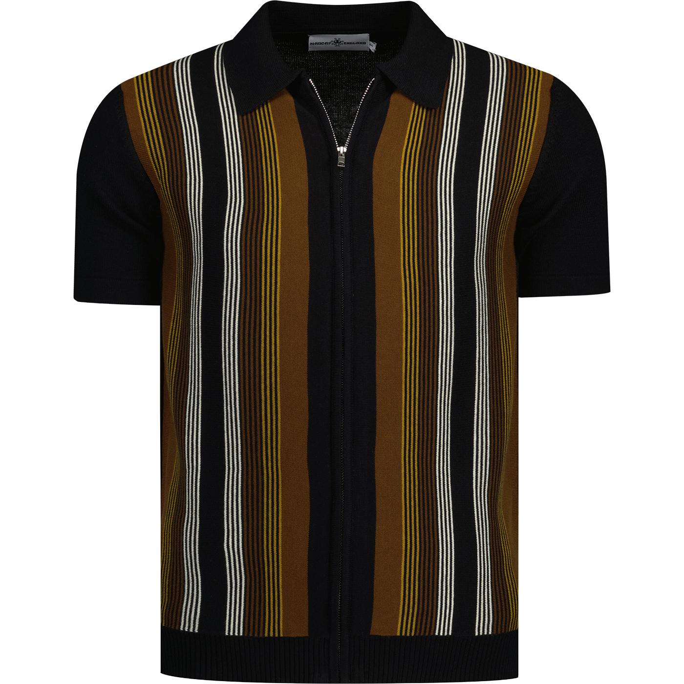 madcap england mens capitol vertical stripes zip through polo tshirt black