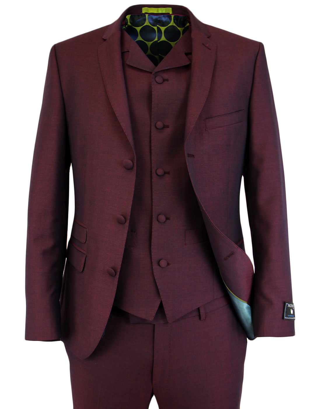 Madcap England Retro Mod 3 Piece Mohair Tonic Suit in Burgundy