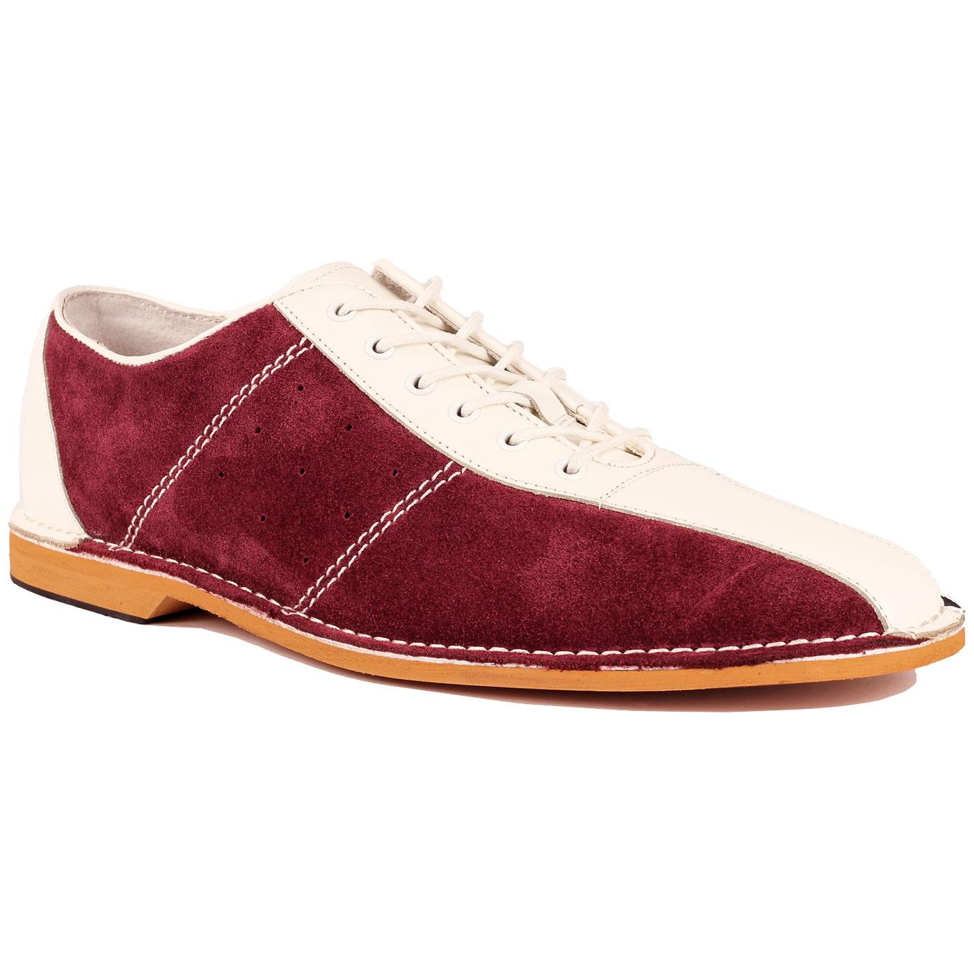 Madcap England All Up Men's Mod Northern Soul Bowling Shoes in Wine/White/Navy