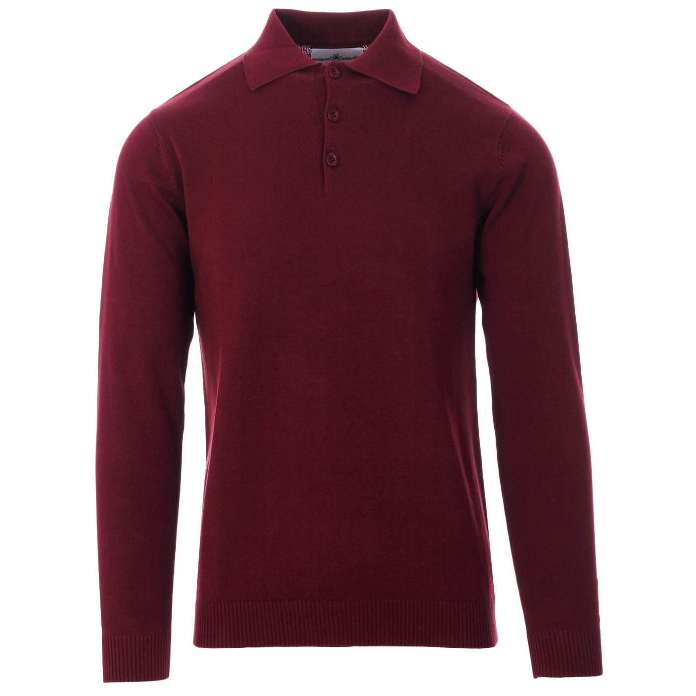 Madcap England Brando 60s Mod Knitted Polo Shirt in Zinfandel